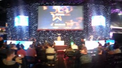 A panoramic scrolling picture of the crowd seating at the Copperbox Arena, waiting for the matches to start.